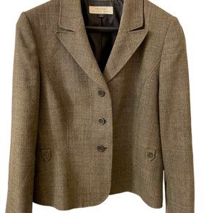 Tahari Brown Woven Plaid Jacket - Size 16